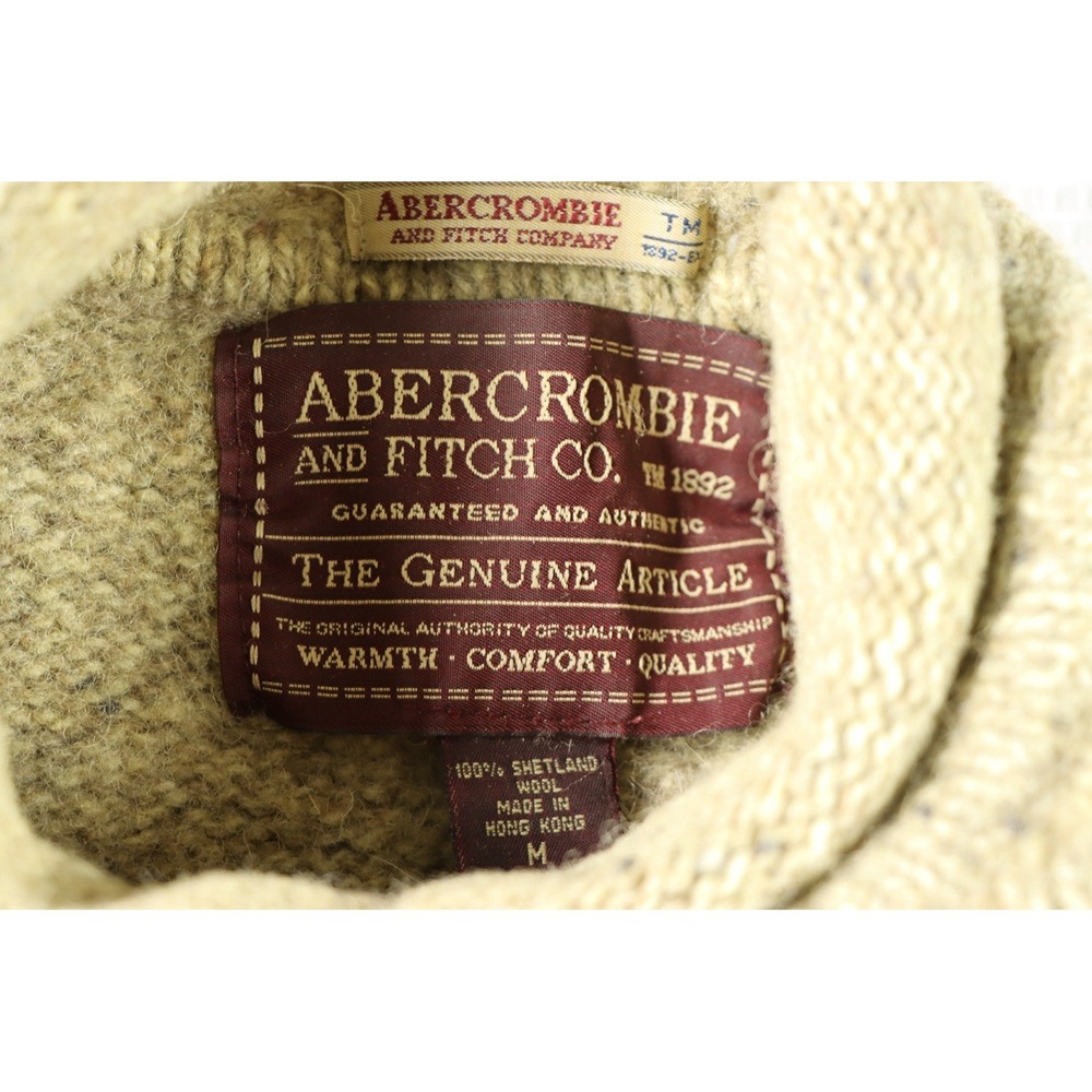 Vtg 90s Abercrombie Fitch Shetland Wool Sweater Roll Neck Olive Green Mens M/S - Picture 5 of 5